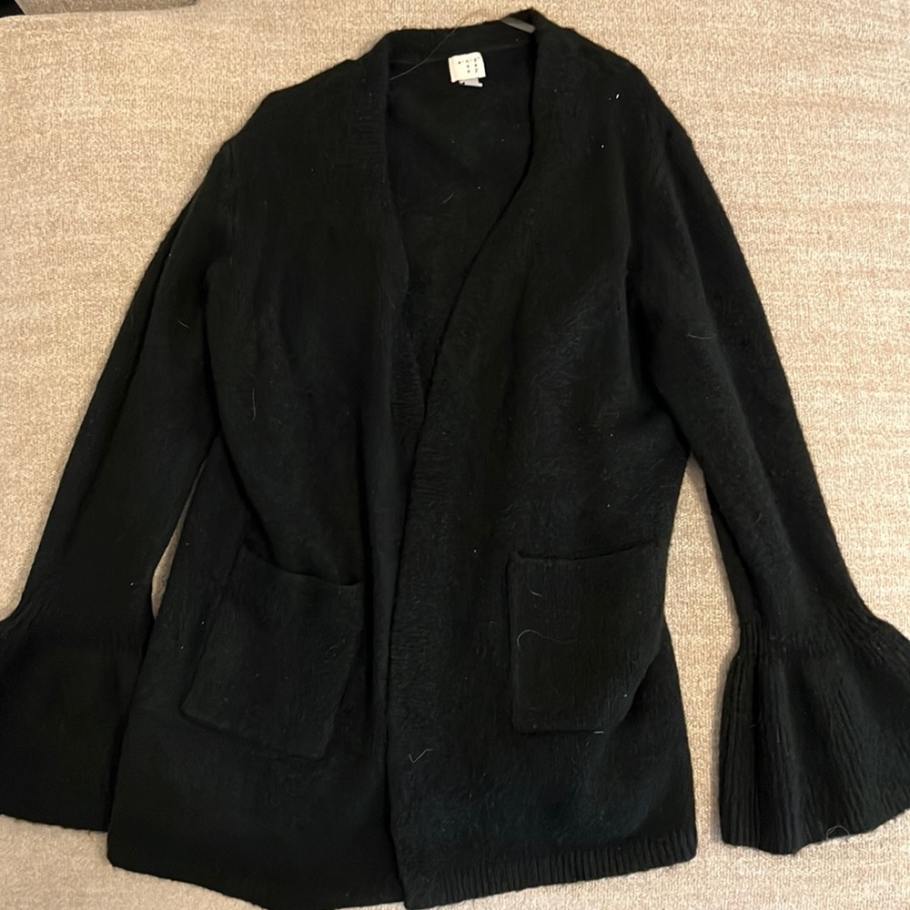 A New Day (target brand) black cardigan with bell sleeves.